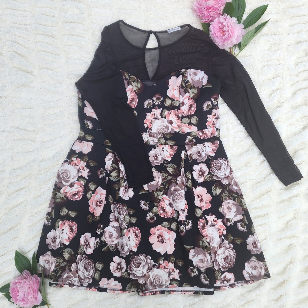 Charlotte Russe Floral Dress with Mesh Sleeves